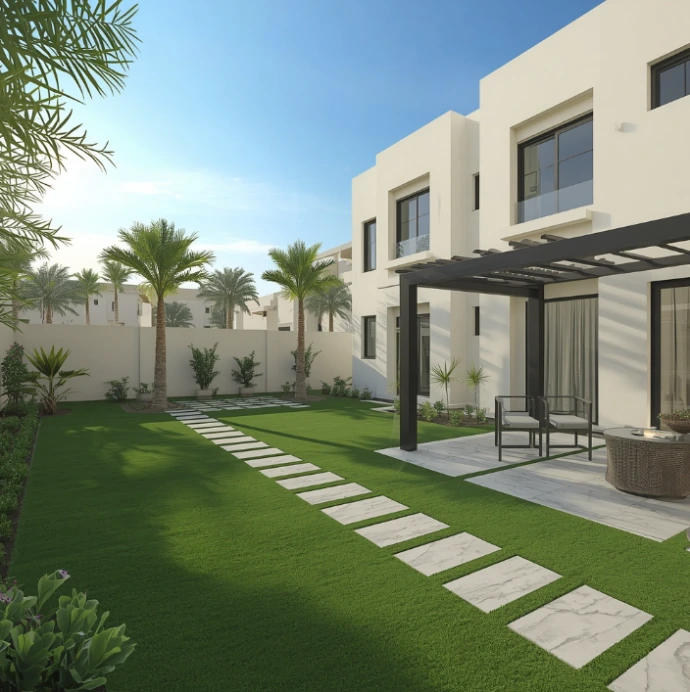 Complete villa landscaping solutions in Al Shamkha Abu Dhabi including trusted garden maintenance, lawn care, plant trimming, and outdoor design.