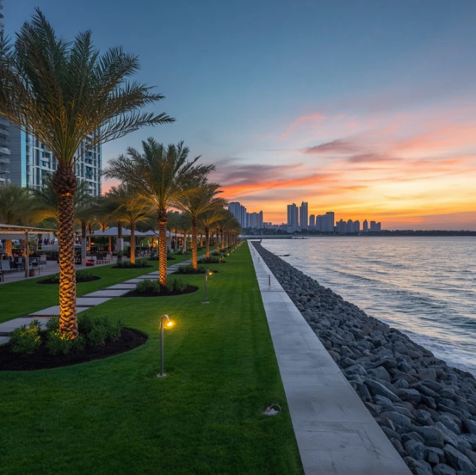Professional gardeners in Corniche Area Abu Dhabi offering landscape design, seaside garden care, plant maintenance, irrigation systems, and outdoor upgrades.