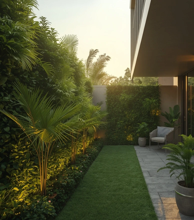 Premium villa landscaping in Green Community Dubai offering creative outdoor designs, pathways, lawns, and relaxing green community spaces.
