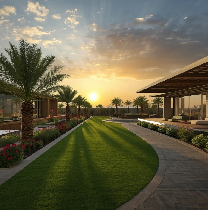 Trusted landscaping experts in Expo City Dubai creating beautiful villa gardens, commercial landscapes, decorative planting, outdoor lighting, premium lawns, and sustainable landscape maintenance.