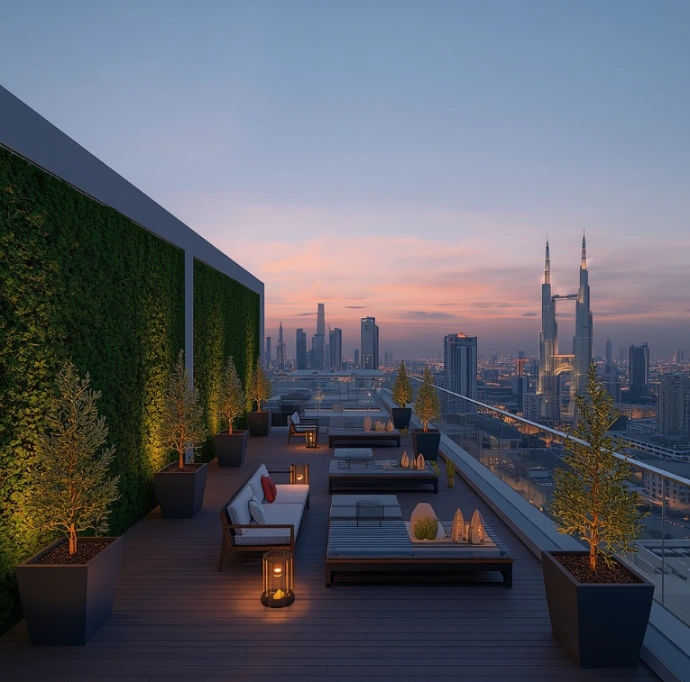 Professional landscaping and gardening in Dubai Festival City Dubai designing waterfront gardens, modern landscapes, healthy lawns, colorful flowers, pool surroundings, and premium outdoor living.