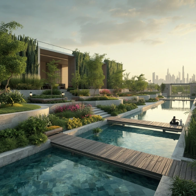 Professional landscaping and gardening in Ras Al Khor Dubai designing stylish outdoor environments with colorful flowers, smart irrigation, premium lawns, pool landscaping, and sustainable solutions.