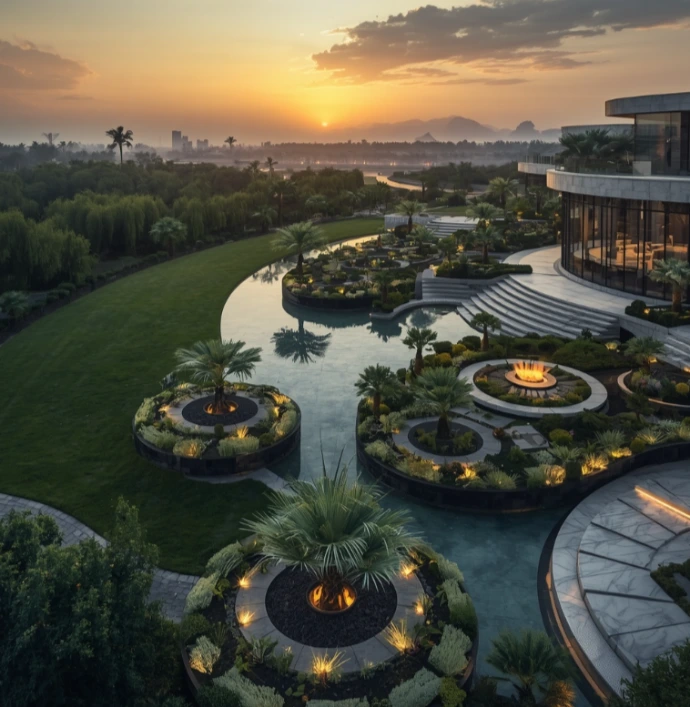 Professional landscaping and gardening in Al Garhoud Dubai designing elegant villa gardens, commercial landscapes, healthy lawns, pool surroundings, sustainable planting, and premium outdoor environments.