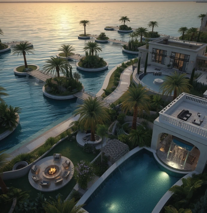 Professional landscaping and gardening in Tilal Al Ghaf Dubai offering luxury villa landscapes, healthy lawns, modern hardscaping, tropical planting, pool surroundings, and reliable maintenance services.