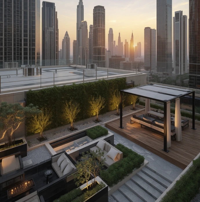 Professional landscaping and gardening in Hamdan Street Abu Dhabi creating elegant city gardens, modern green spaces, irrigation systems, lighting, and premium craftsmanship.