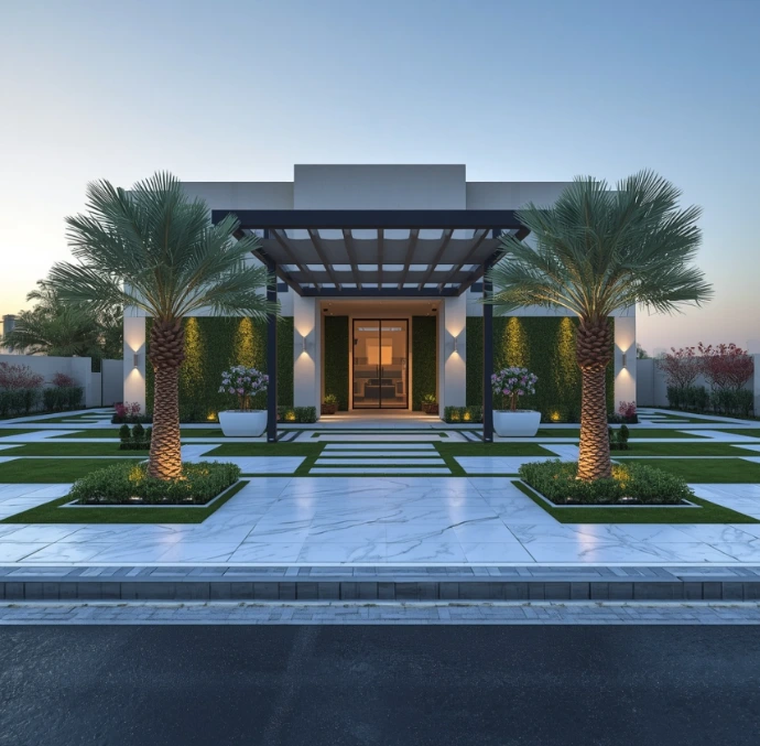 Professional landscaping and gardening in Airport Road Abu Dhabi creating elegant urban gardens, smart irrigation systems, luxury pools, artificial lawns, and outdoor spaces.