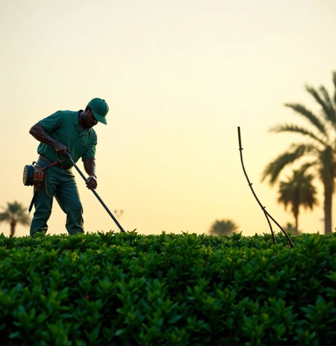 Create a beautiful villa garden in Al Ain with custom landscaping, tree pruning, irrigation systems, flower planting, lawn care, and maintenance services.