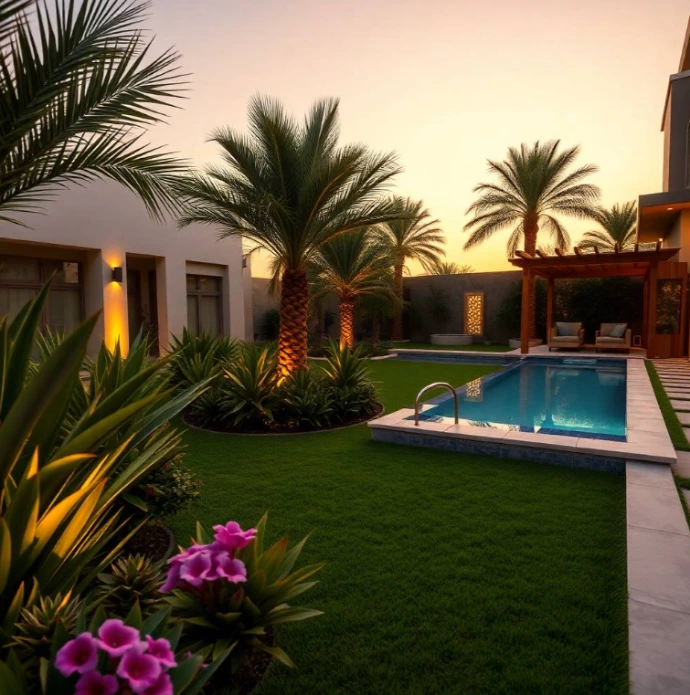 Transform your outdoor space with garden design and landscaping in Al Masoudi Al Ain. Expert lawn care, irrigation, planting, and maintenance services.