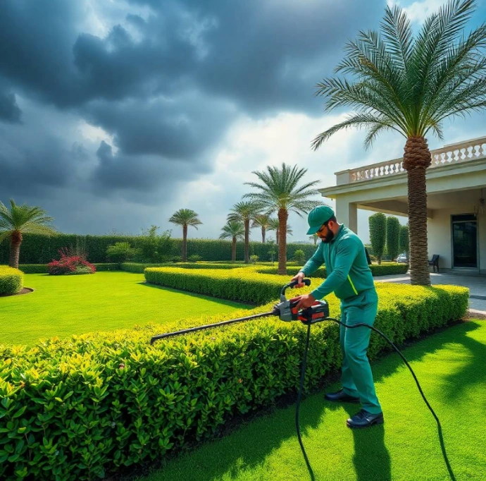space with Greensite's innovative garden design and landscaping in Al Majaz, Sharjah. Expert maintenance, irrigation, and premium green solutions.  Length: 157 characters