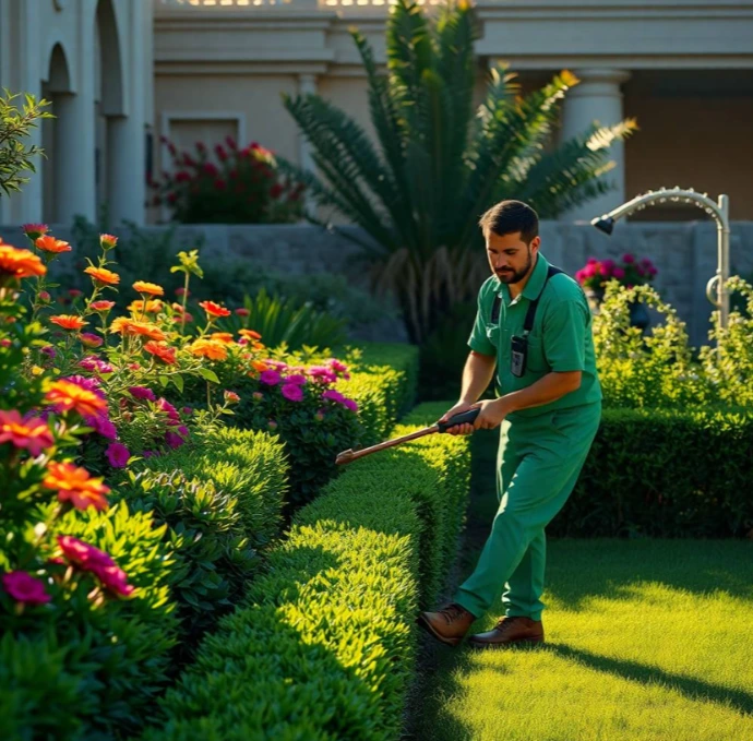 advanced garden design and landscaping in Al Azra Sharjah with custom villas, lush gardens, irrigation, maintenance, and outdoor upgrades.