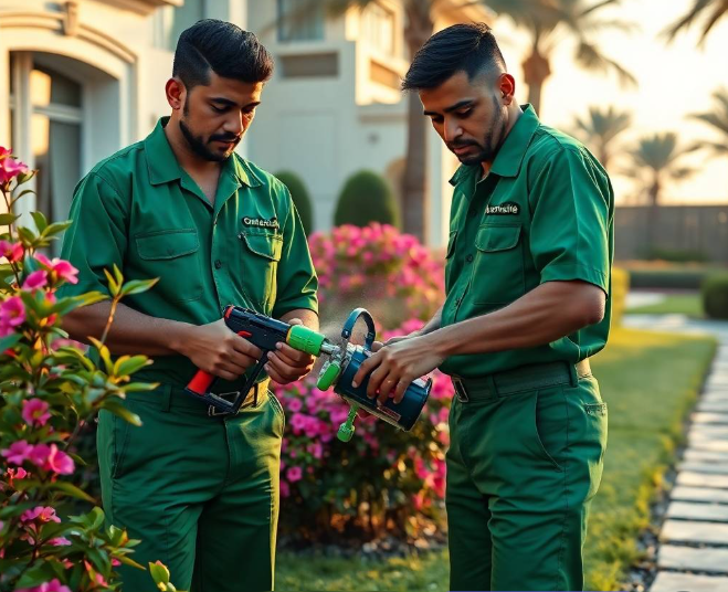 distinctive Abu Dhabi residential character, soft sunset illumination, professional luxury landscaping photography, full-frame DSLR, 50mm lens, realistic architectural materials and foliage, natural shadows, ultra-photorealistic, no cartoon, no CGI, no illustration, no artificial AI appearance.