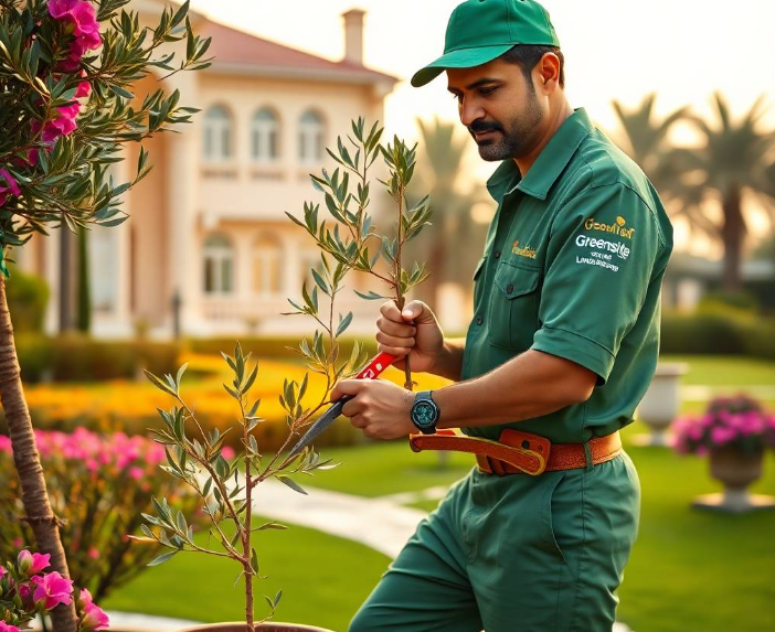 warm golden morning sunlight, professional luxury landscaping advertisement photography, full-frame DSLR, 85mm lens, realistic depth of field, natural shadows, true-to-life colors, ultra-photorealistic, no cartoon, no CGI, no illustration, no distorted anatomy, no extra fingers, no artificial AI appearance.