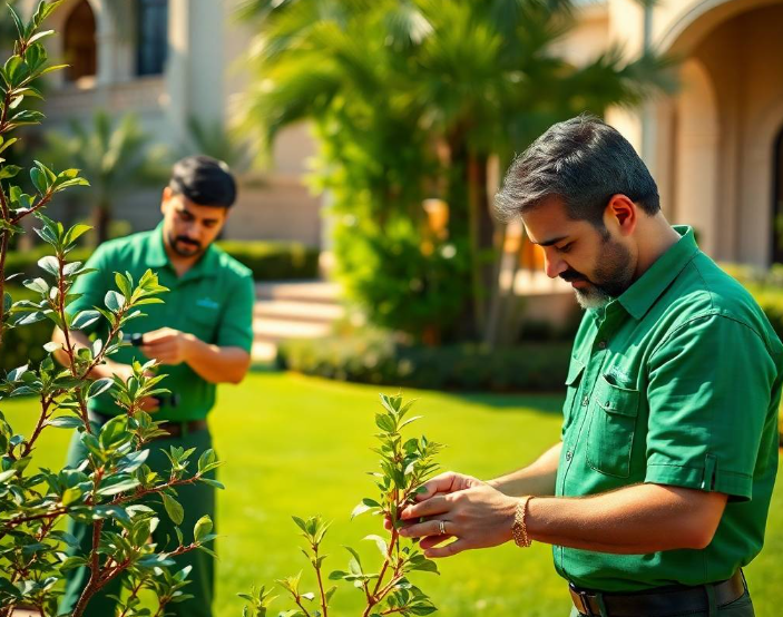 professional landscaping advertisement photography, full-frame DSLR, 85mm lens, realistic depth of field, natural shadows, true-to-life colors, ultra-photorealistic, no cartoon, no CGI, no illustration, no distorted anatomy, no extra fingers, no artificial AI appearance.