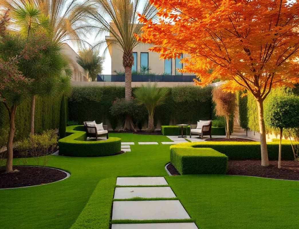 Get complete garden maintenance in Al Forsan Village Abu Dhabi, including pruning, lawn care, planting, fertilization, irrigation and landscape improvements.