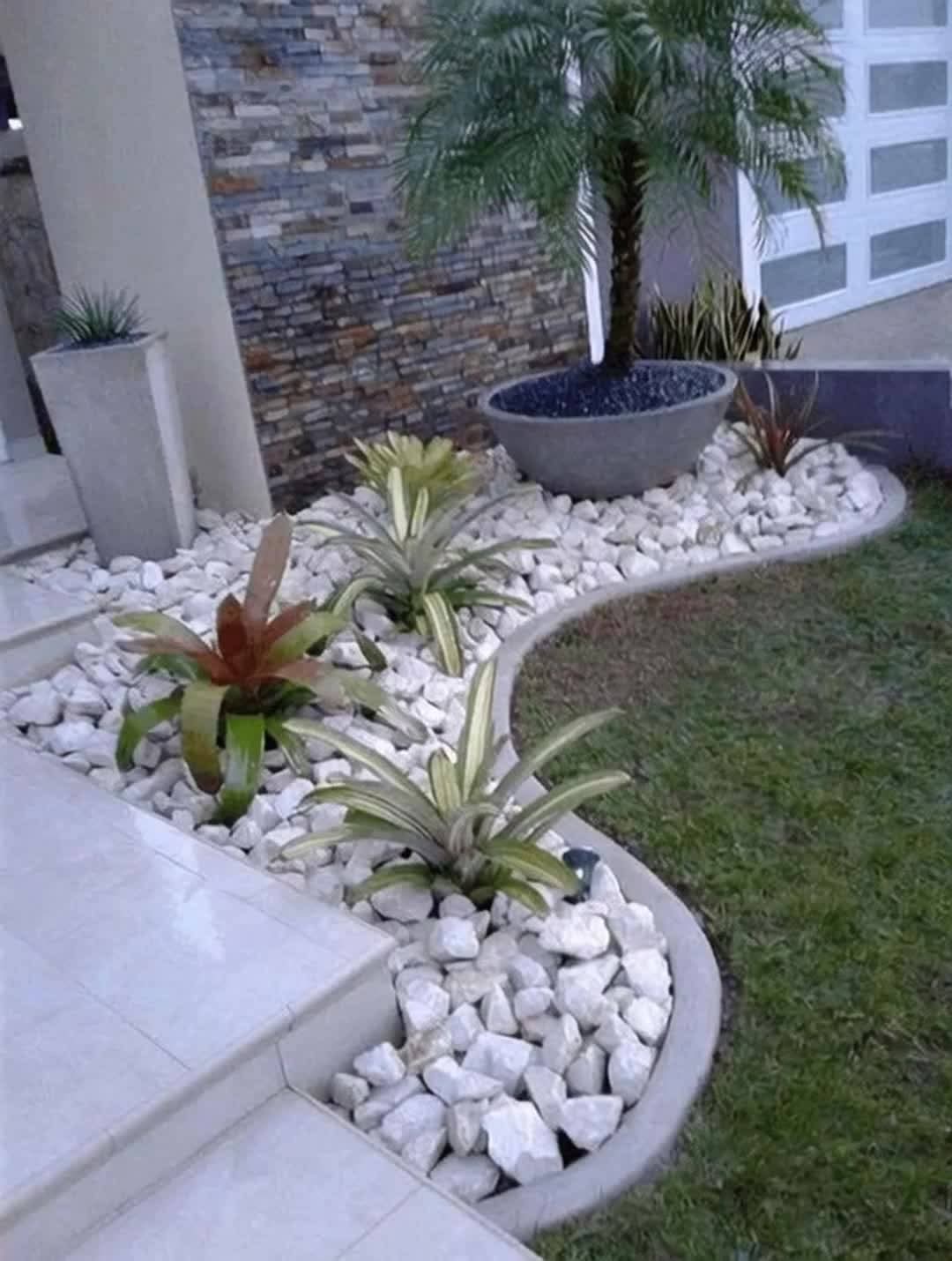 Front-yard stones and decorative planting