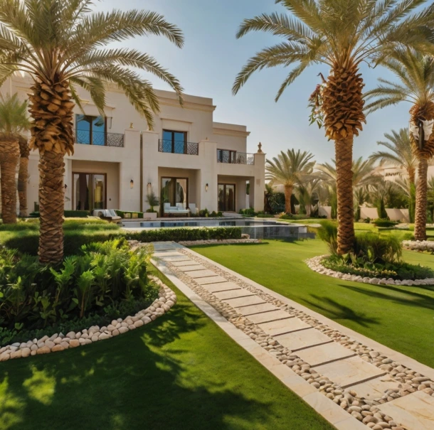 Greensite Landscaping offers expert garden landscaping in Al Bateen Abu Dhabi including lawn installation, irrigation systems, hard landscaping, and villa garden design solutions.