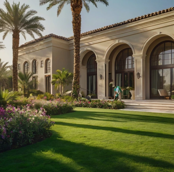 Professional landscaping and gardening services in Al Karamah Abu Dhabi for residential and commercial properties with creative garden designs