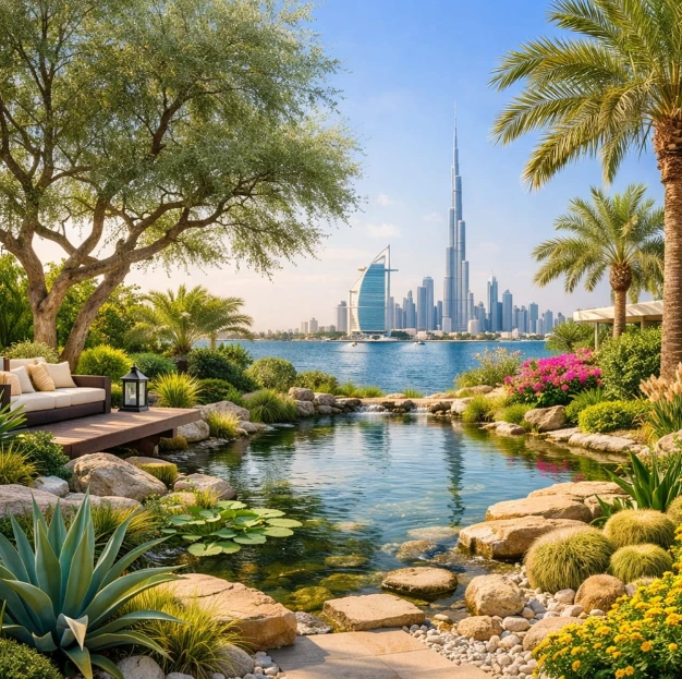 Enhance your outdoor space with landscaping and gardening in Liwa Abu Dhabi. Villa landscaping, irrigation installation, and lawn care.